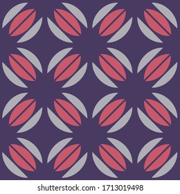 Pattern from red and grey on lilac seamless background.