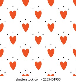Pattern red heart and black dot. Love romantic background. Valentines design