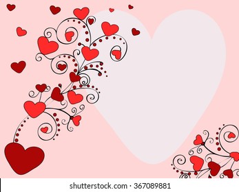 Pattern red heart Valentines day postcard. Vector background for holiday greetings. Wedding or Valentines day