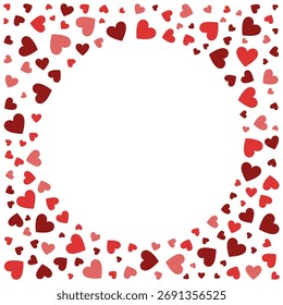 Pattern of red hearts, filling an outlined circle vector illustration for Valentines Day or anniversaries.