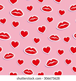 Pattern Of Red Hearts And Kisses