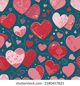Pattern with red hearts on a dark background for Valentine's Day or other romantic theme