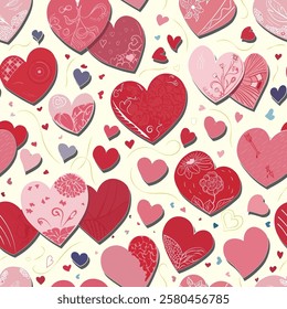 Pattern with red hearts on a light background for Valentine's Day or other romantic theme