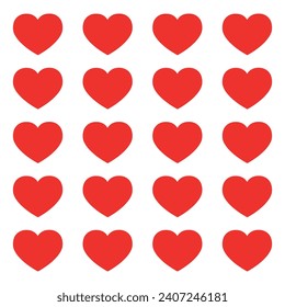 Pattern of red hearts on white background
