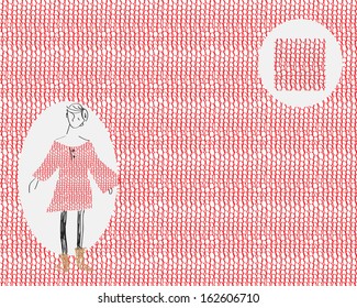 pattern of red knitting with girl
