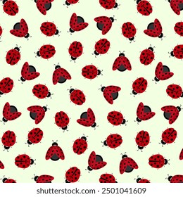 Pattern with red ladybugs.Vector seamless pattern with bright ladybugs on a colored background.