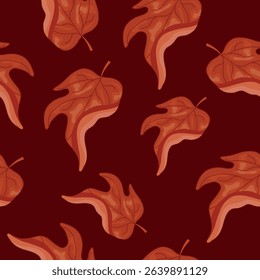pattern with a red leaf from a deciduous tree, namely from a maple, on a red background, for Canada Day or autumn designs
