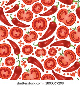 Pattern with red pepper and tomatoes.
