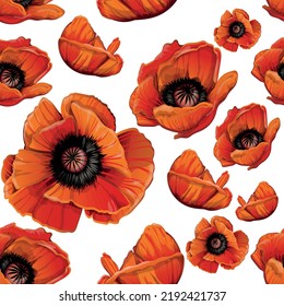 pattern of red poppies with a black center hand-drawn