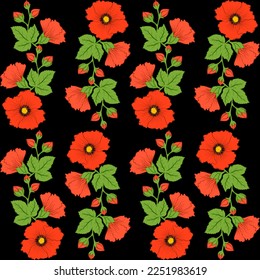 pattern of red poppies with buds