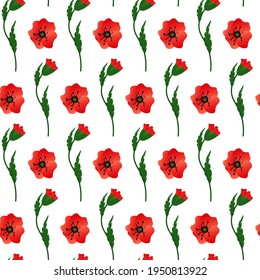 Patrón con amapolas rojas. Impresión vectorial floral sobre fondo blanco. Un moderno y vibrante patrón floral para su uso en embalajes, tejidos, estampados y diseños.