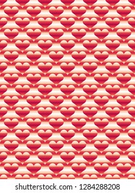 Pattern of red repeating hearts. Lovely background for postcards, greeting cards, posters. Print for wrapping paper. Flat design. Vector illustration. Valentine texture. Creative wallpaper.