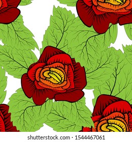 Pattern with red rose seamless onbackground. Flower blossom. Abstract flower illustration. Red rose seamless, great design for any purposes.