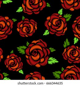 Pattern with red roses embroidered