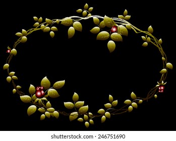 Pattern of red roses and gold leaves in the shape of a circle. EPS10 vector illustration. 