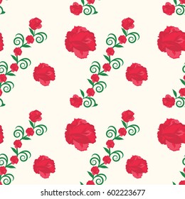 Pattern red roses on a branch with green leaves and a large rose light background art creative abstract vector
