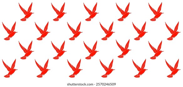 Pattern with red silhouette of birds flight in the white background