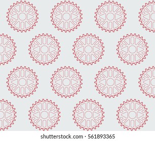 Pattern with red simply geometrical stars for bikes on light grey background
