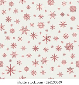 Pattern Of Red Snowflakes On A Light Background. Snowflake Vector Pattern.