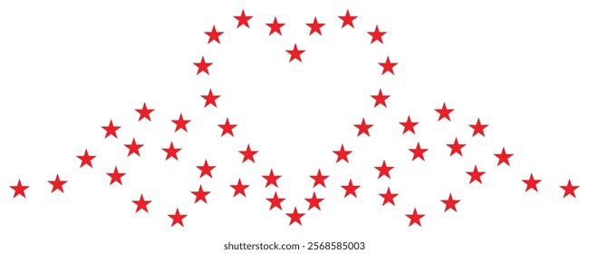 Pattern of Red Stars Forming a Wave Shape. Isolated On Transparent Background.