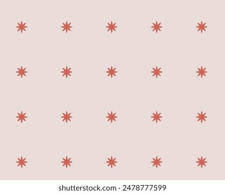 Pattern with red stars on a pink background, vector seamless pattern in geometric regular style
