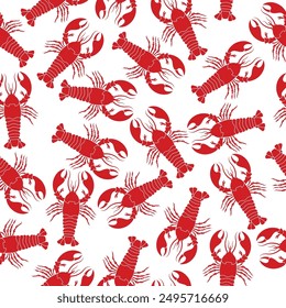 Pattern with red stylized lobsters. Seamless texture for backgrounds, packaging, textiles, napkin design, restaurant. Vector illustration