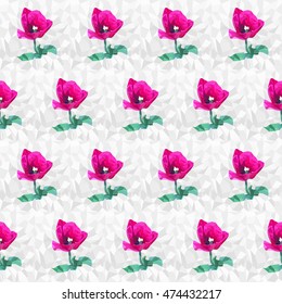 Pattern with red tulip. Polygonal flower tulip.