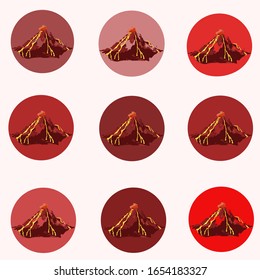 pattern of red volcanoes on a background of various kvass shades
