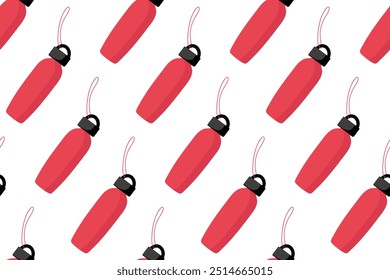 Pattern of red water bottles on a white background suitable for designs and illustrations