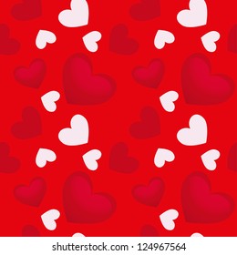 Pattern of red and white hearts on a red background