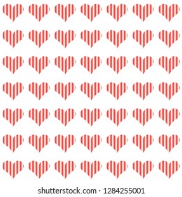 Pattern of red and white repeating hearts. Lovely background for postcards, greeting cards, posters. Print for wrapping paper. Flat design. Vector illustration. Valentine texture.