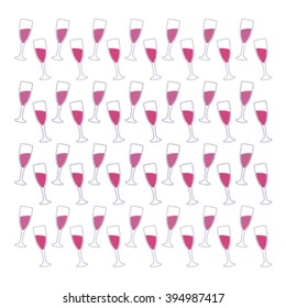 Pattern with red wine glass silhouettes. Vector illustration.