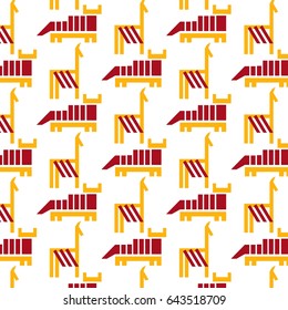Pattern with red and yellow llama and yak on the white background