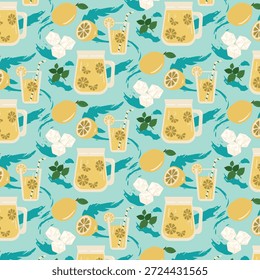 Pattern with a refreshing summer drink made from lemon and mint