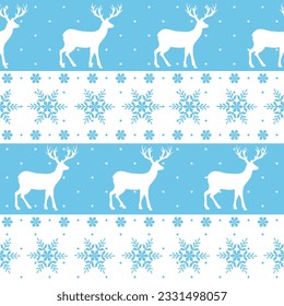 Pattern reindeer animal silhouette with snowflakes seamless background. 