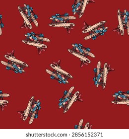 pattern remote model airplane hand drawn. flight wingspan, propeller engine, hobby kit remote model airplane vector sketch illustration