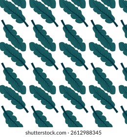 The pattern is a repeating design of stylized green leaves arranged diagonally on a white background. The leaves are depicted in a dark teal color and are oriented in a consistent direction.