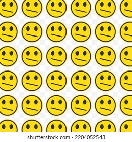 Pattern of resigned emoticons in transparent background with mini doodle (icons). Vector Illustration