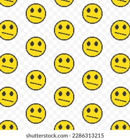 Pattern of resigned emoticons in transparent background. 8-bit pixel art backdrop. Vector illustration. Vector Illustration