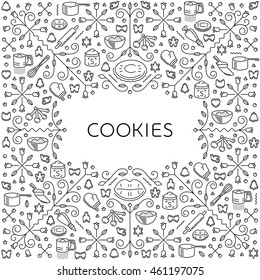 Pattern with restaurant and kitchen utensils for cookies