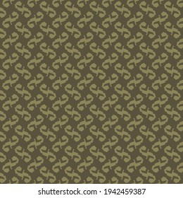 Pattern resulting from the alternative positioning of an ornament similar to a hook with two ends oriented in opposite directions. Wallpaper design in khaki shades.