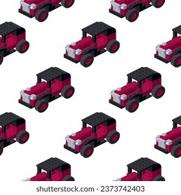 Pattern of retro cars in isometry on a white background. Vector