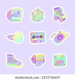 Pattern with retro objects. 90s vibes. Vector illustration.
