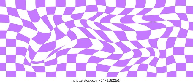 Pattern retro psychedelic checkerboard. Twisted and distorted trendy texture. Y2k aesthetic design. Groovy hippie background. Vector illustration