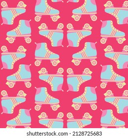 Pattern with retro roller skates on pink. Abstract background. Great for fabric, textile, wrapping paper. Vector Illustration
