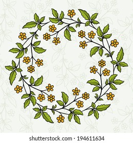 Pattern retro style wreath with flowers and leaves vector illustration art