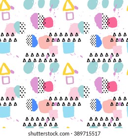 Pattern of retro vintage 80s or 90s style. Memphis abstract seamless pattern background. Memphis style for textile fabric design. Vector illustration. Pop pattern for retro party, fabric design 