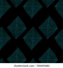pattern with rhombuses, beautiful figures of rhombuses from thin graphic lines on a dark background