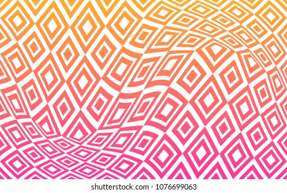 The pattern of rhombuses is black and white geometric illusion, the figure is a tissue cell. Fashionable bright gradient yellow and pink.