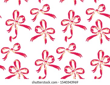 Pattern with ribbon and bow in red color on white background